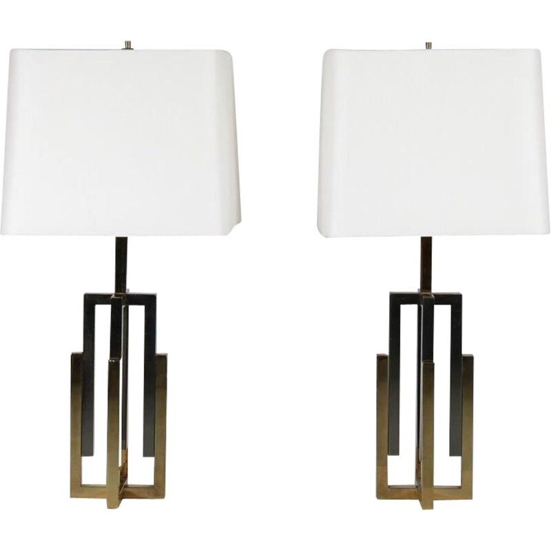 Pair of Table Lamps Chrome and Brass attributed to Romeo Rega, Italy 1970