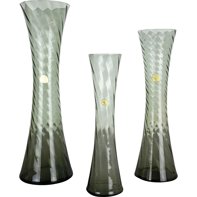 Set of 3 Hand Blown Crystal Glass Vases Made by Alfred Taube, Germany, 1960s