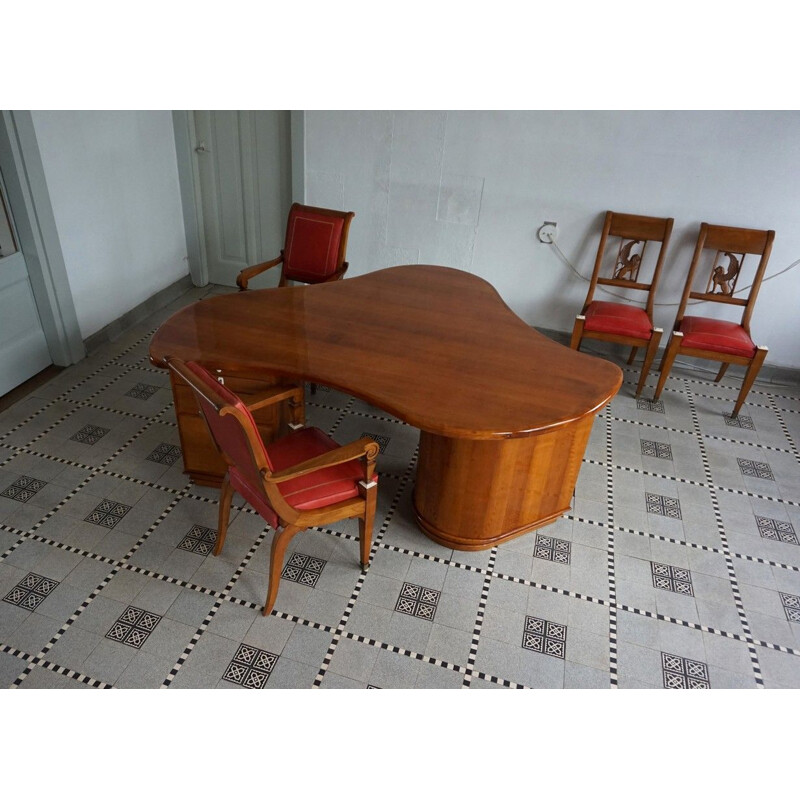 Art Deco French Desk and Chairs Set, 1930s