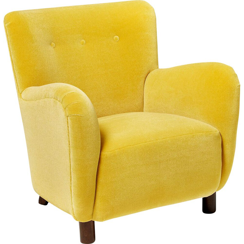 Fauteuil en velours mohair vintage style Fritz Hansen 1950