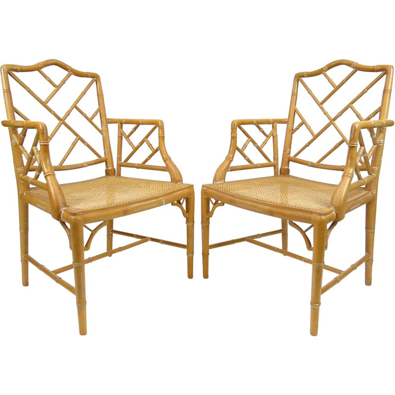 Set of 2 faux bamboo armchairs, 1970s