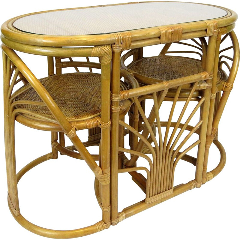 Ensemble de table et de chaises vintage en rotin,1970