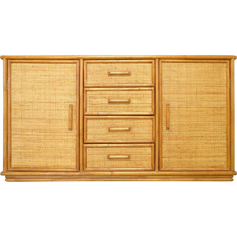 Dutch wood and rattan sideboard, 1970s