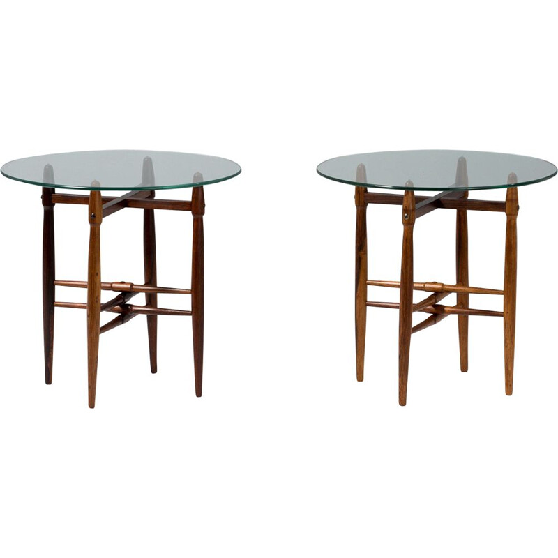 Pair of Rosewood and Glass Poul Hundevad  Side Tables,1960
