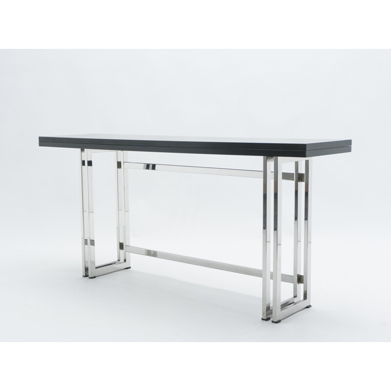 Large Italian modular console black lacquered and chrome Artelano 1970