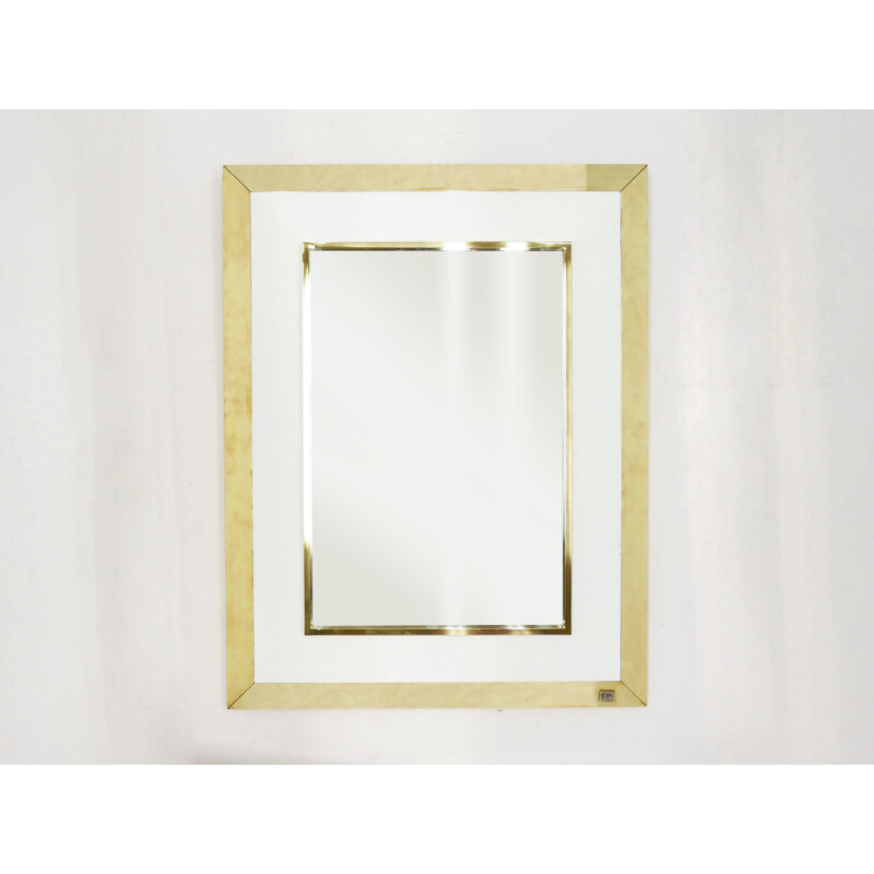 Espejo de J.C. Mahey laca blanca y latón 1970