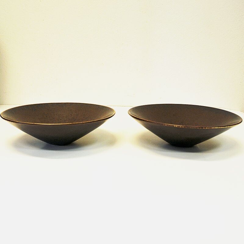 Pair of vintage glazed ceramic bowls by Carl Harry Stålhane for Rörstrand, Sweden 1950