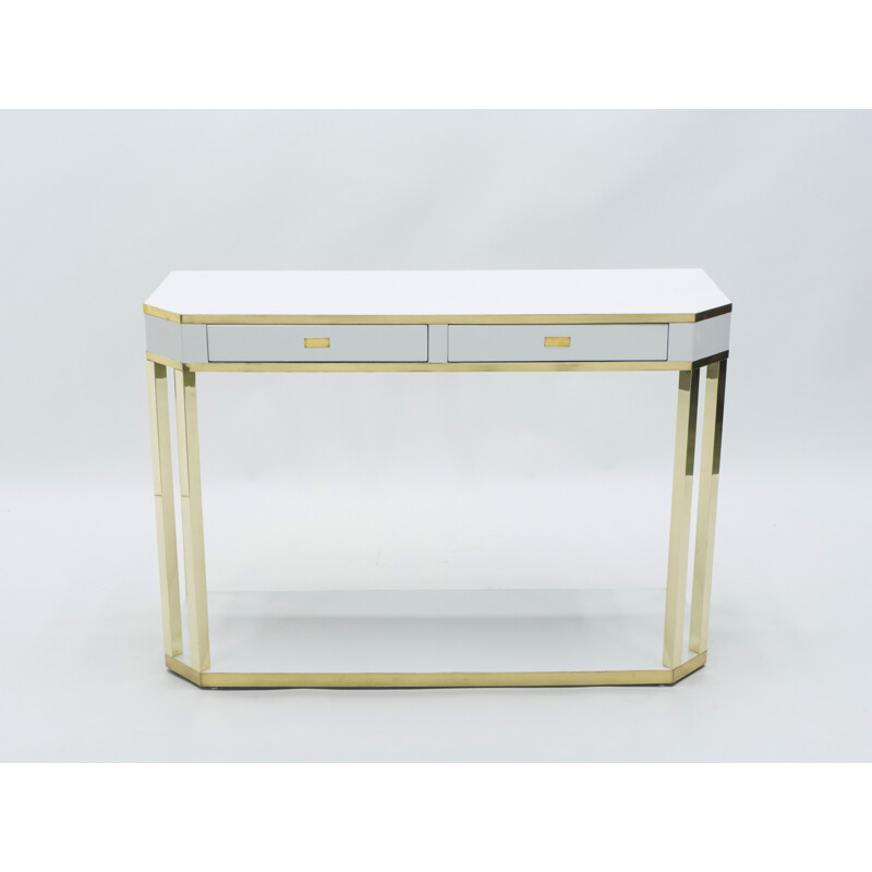 White lacquered and brass J.C. console. Mahey's 1970s