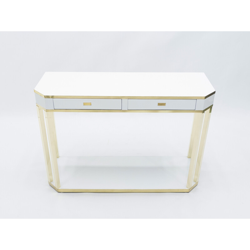 White lacquered and brass J.C. console. Mahey's 1970s