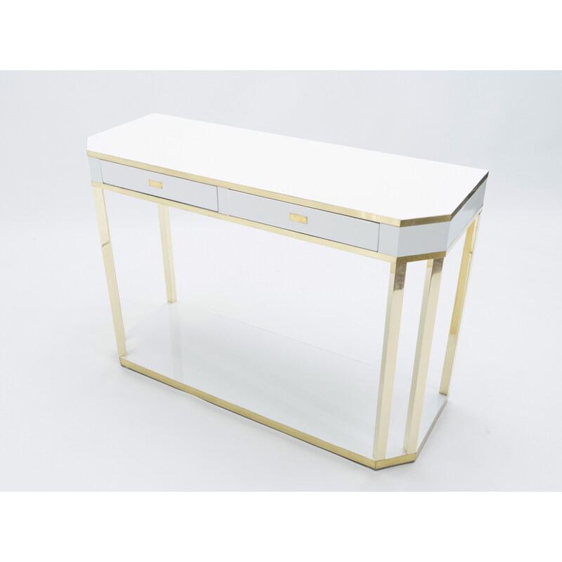 White lacquered and brass J.C. console. Mahey's 1970s