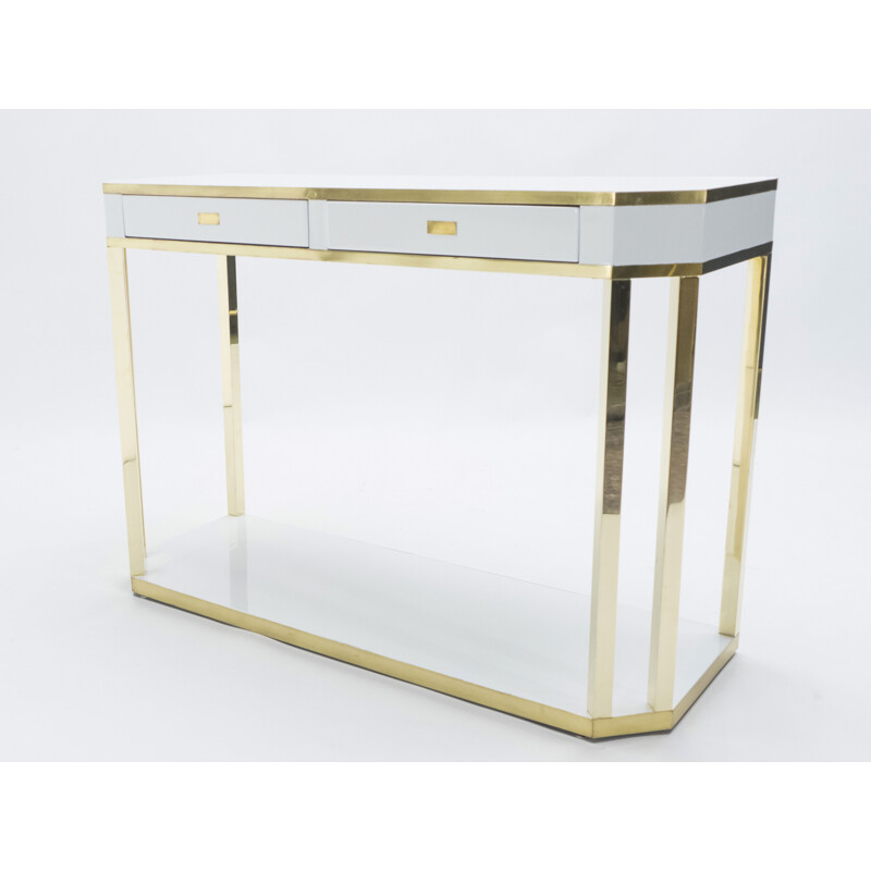 White lacquered and brass J.C. console. Mahey's 1970s