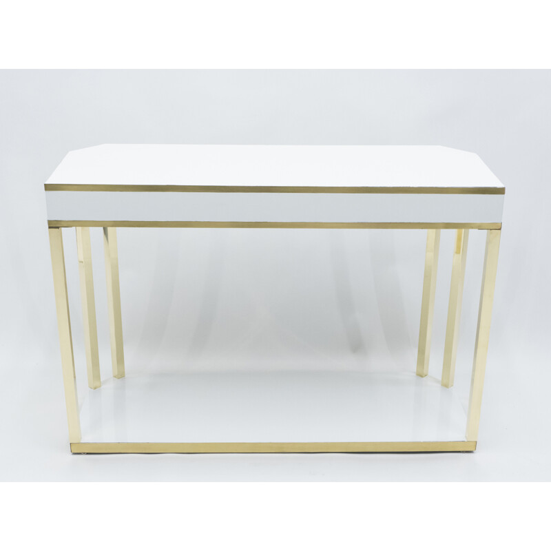 White lacquered and brass J.C. console. Mahey's 1970s