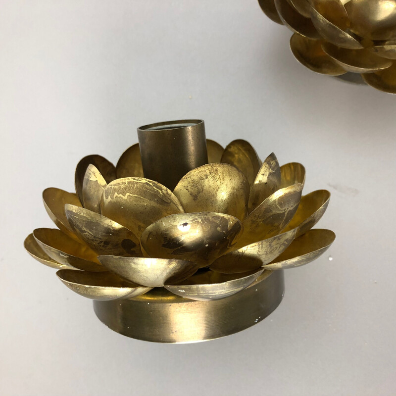 Set of Two Brutalist Brass Metal artichoke Wall Ceiling Light Sconces Italy