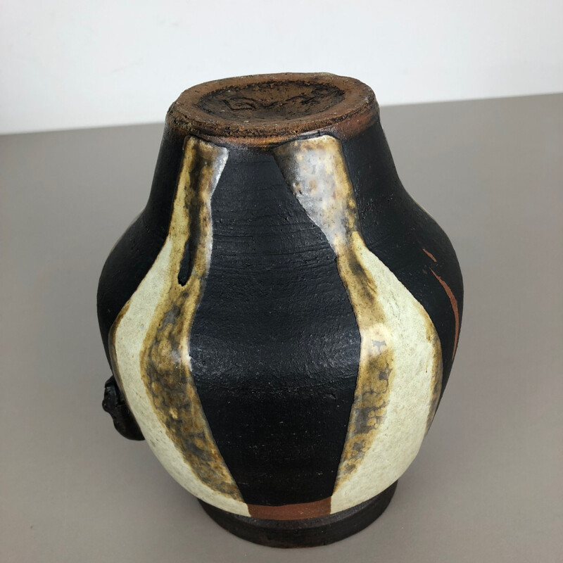Vintage abstract ceramic studio vase "Heads" by Gerhard Liebenthron, Germany 1970