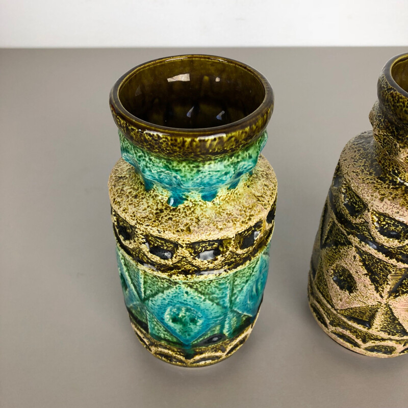 Par de vasos de chão de cerâmica multicoloridos da Bay Ceramics, Alemanha 1960