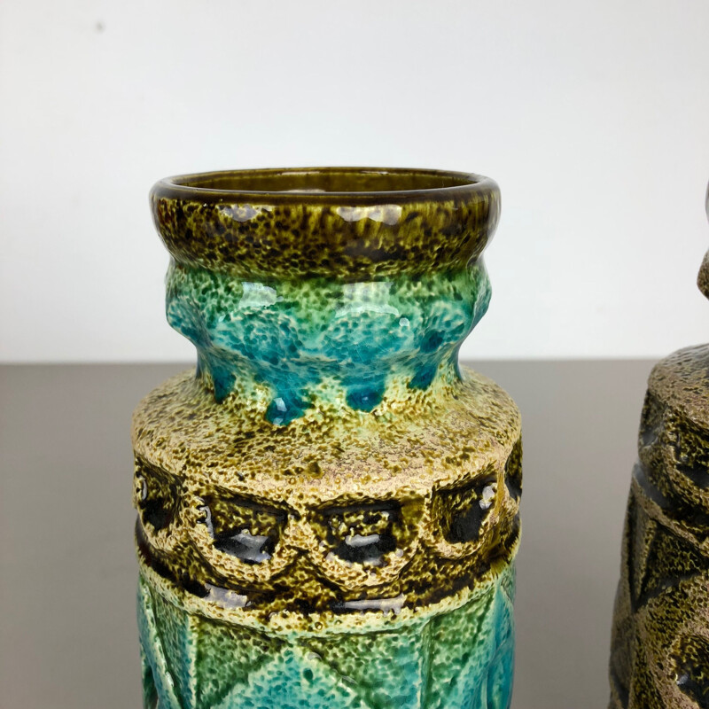Coppia di vasi da terra vintage in ceramica multicolore di Bay Ceramics, Germania 1960