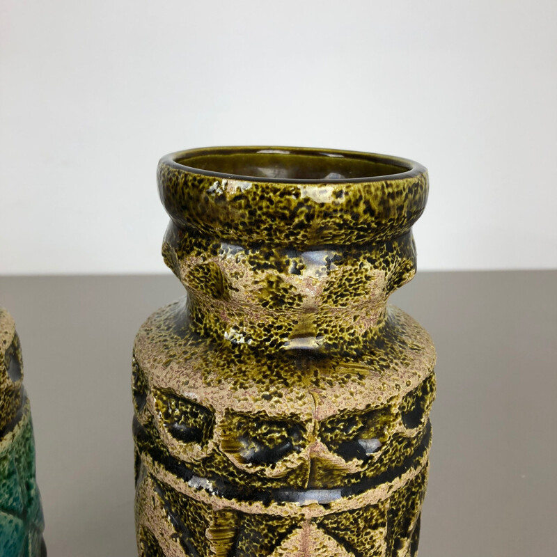 Paire de vases vintage de sol en céramique multicolore de Bay Ceramics, Allemagne 1960