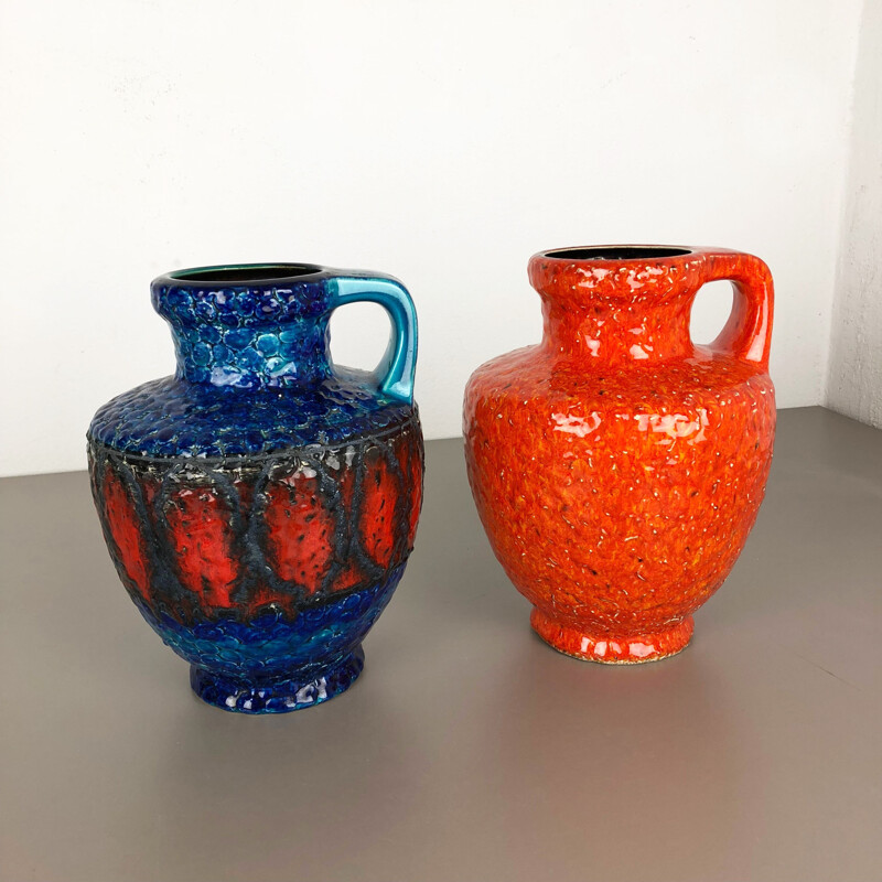 Pair of vintage multicolored ceramic vases, Germany 1960