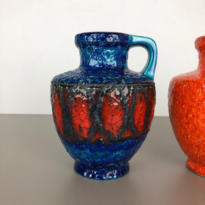 Paire de vases vintage multicolores en céramique, Allemagne 1960