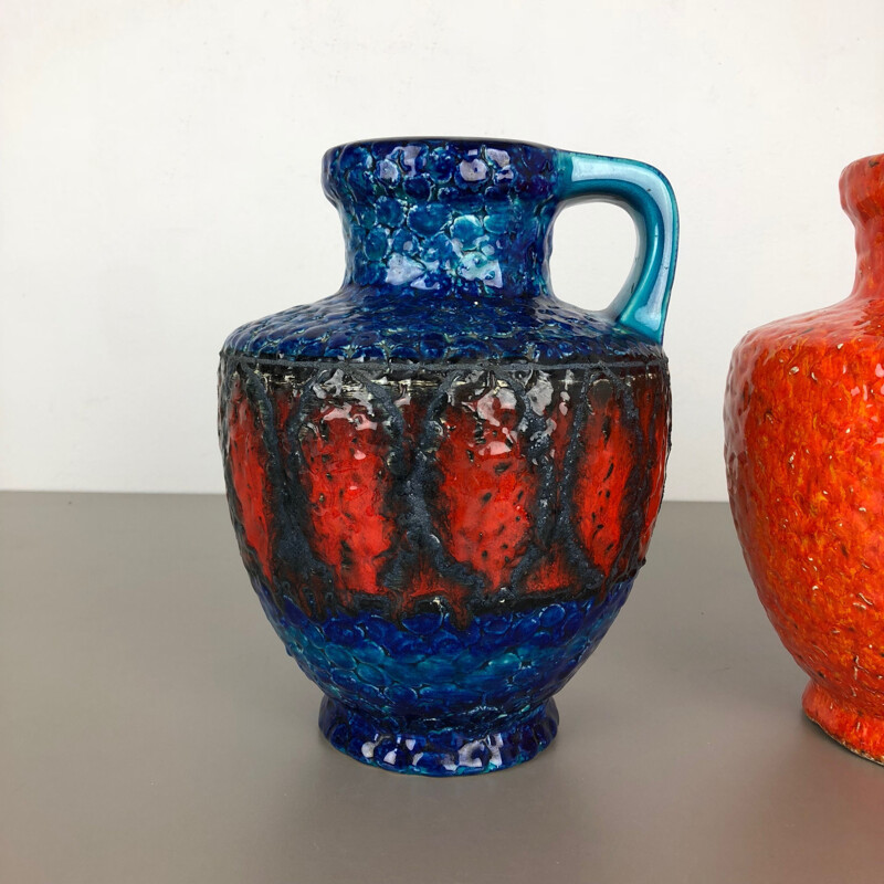 Par de vasos multicoloridos de cerâmica vintage, Alemanha 1960