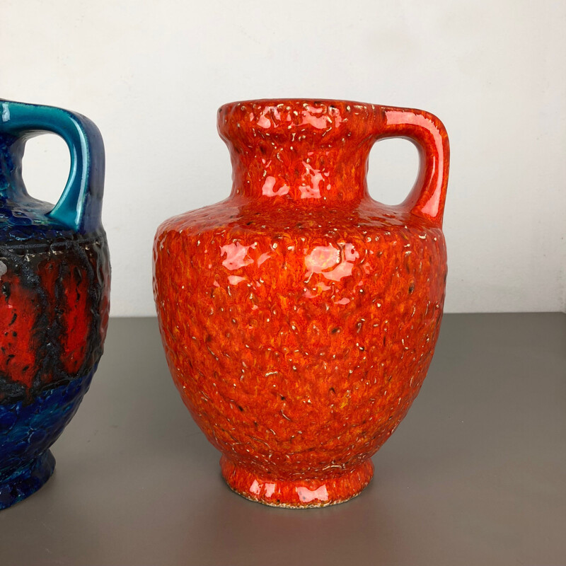 Par de vasos multicoloridos de cerâmica vintage, Alemanha 1960