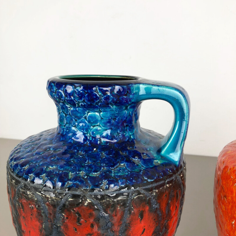 Paire de vases vintage multicolores en céramique, Allemagne 1960