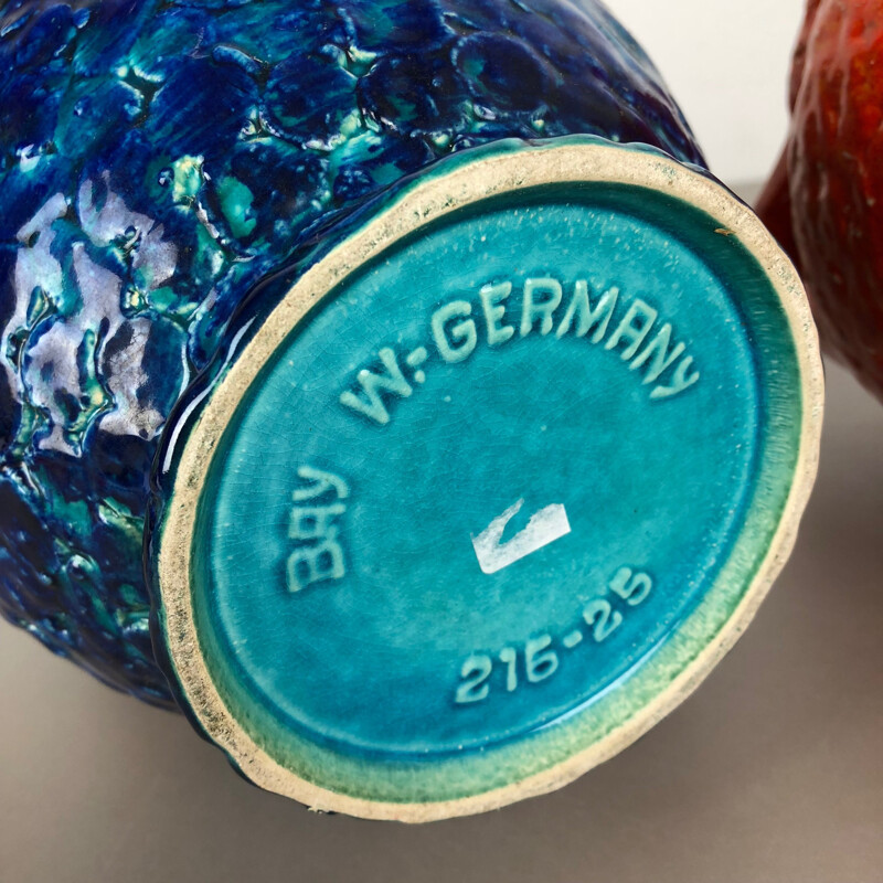 Pareja de jarrones vintage de cerámica multicolor, Alemania 1960