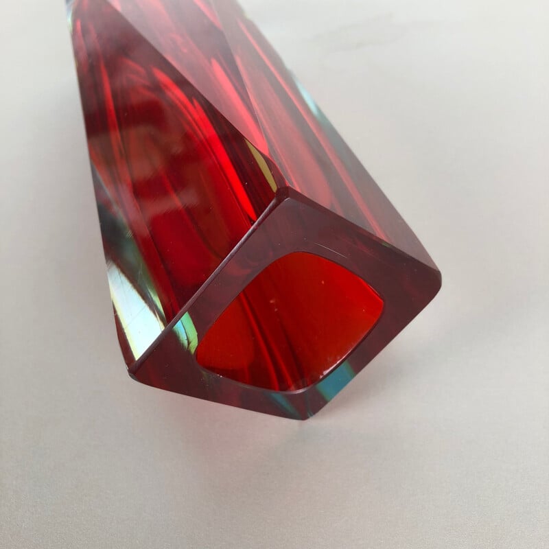Extra Large Red Mandruzzato Faceted Glass Sommerso Vase Made in Murano Italy