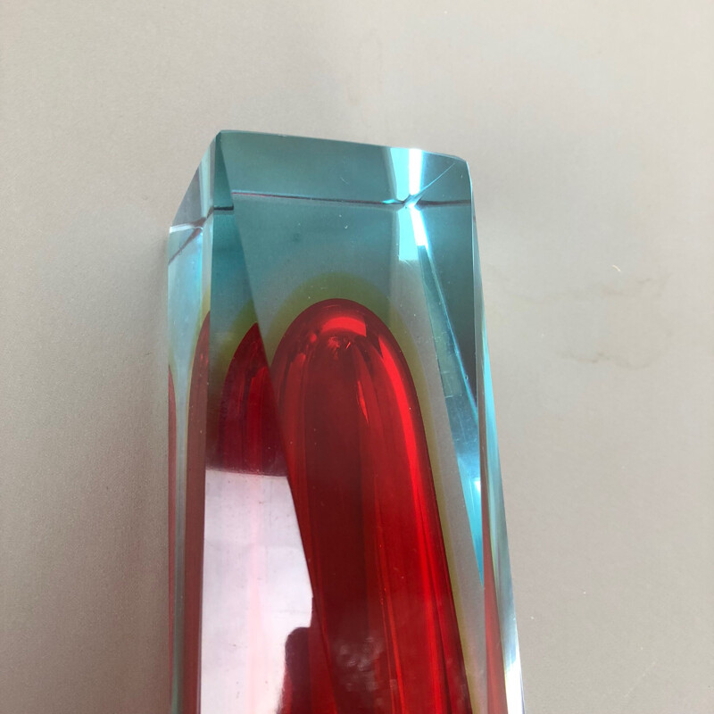 Extra Large Red Mandruzzato Faceted Glass Sommerso Vase Made in Murano Italy