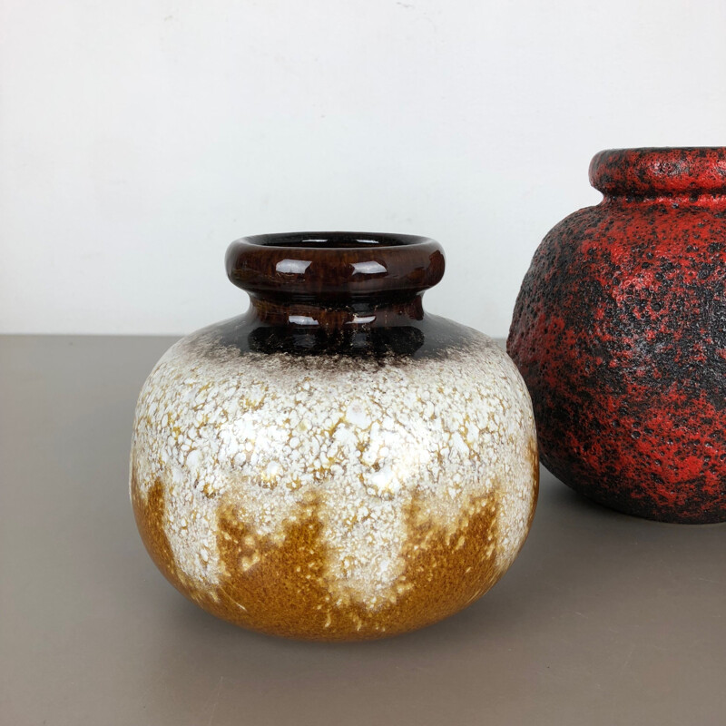 Set of 3 vintage lava clay vases "Multi-Color" from Scheurich, Germany 1970