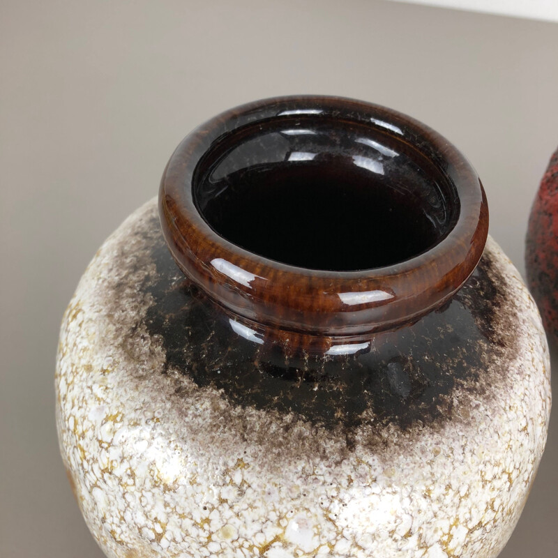 Ensemble de 3 vases vintage en céramique de lave grasse "Multi-Color" de Scheurich, Allemagne 1970