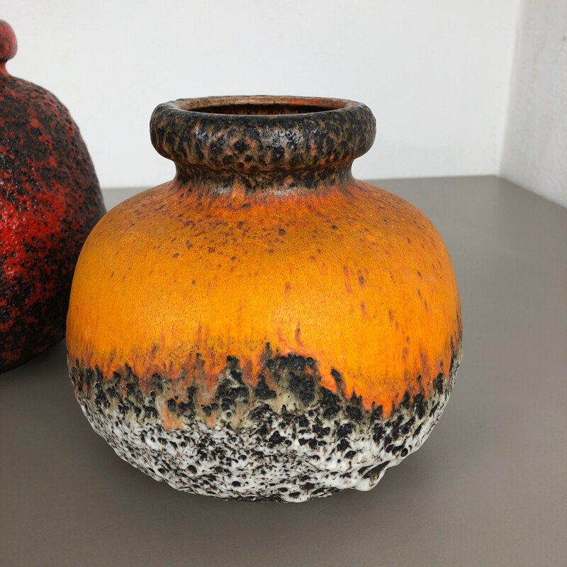 Conjunto de 3 vasos de barro de lava vintage "Multi-Color" de Scheurich, Alemanha 1970