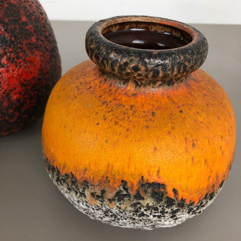 Conjunto de 3 vasos de barro de lava vintage "Multi-Color" de Scheurich, Alemanha 1970