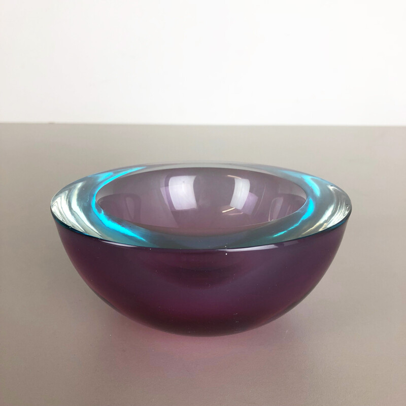 Grand bol vintage Sommerso en verre de Murano Flavio Poli, attribué, Italie, 1970