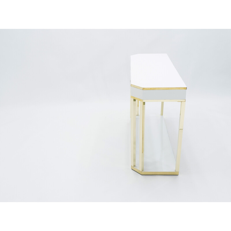 White lacquered and brass J.C. console. Mahey's 1970s