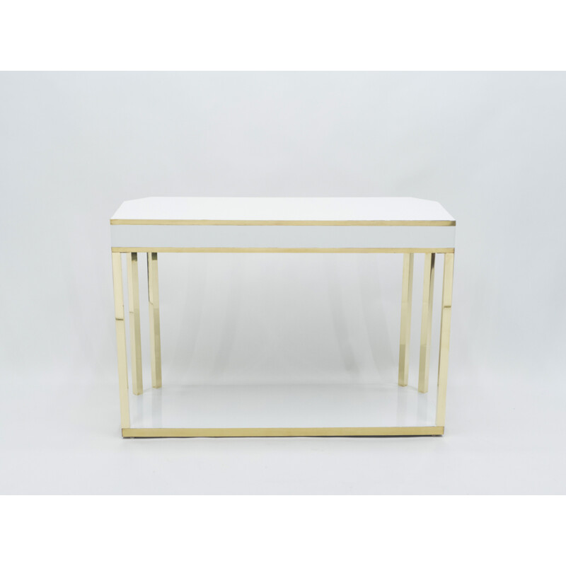 White lacquered and brass J.C. console. Mahey's 1970s