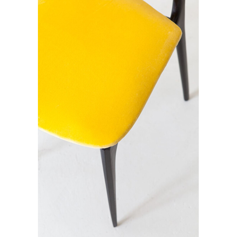 Italian Mahogany and Yellow Velvet Dining Chairs , 1950s