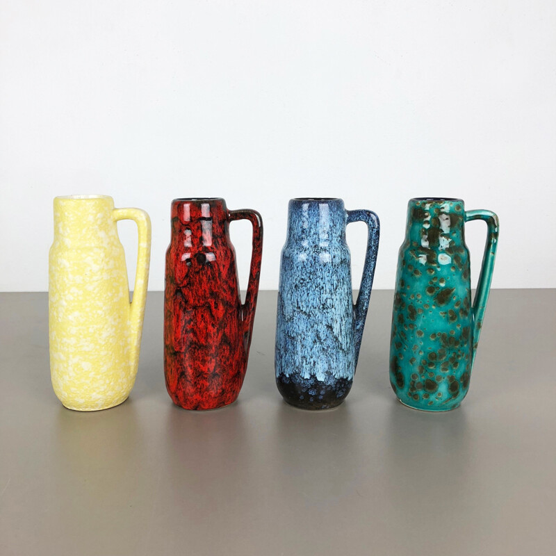 Set of 4 Vintage Pottery Fat Lava Vases "275-20" by Scheurich, Germany, 1970s