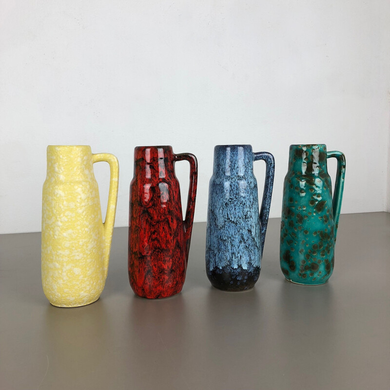 Set of 4 Vintage Pottery Fat Lava Vases "275-20" by Scheurich, Germany, 1970s