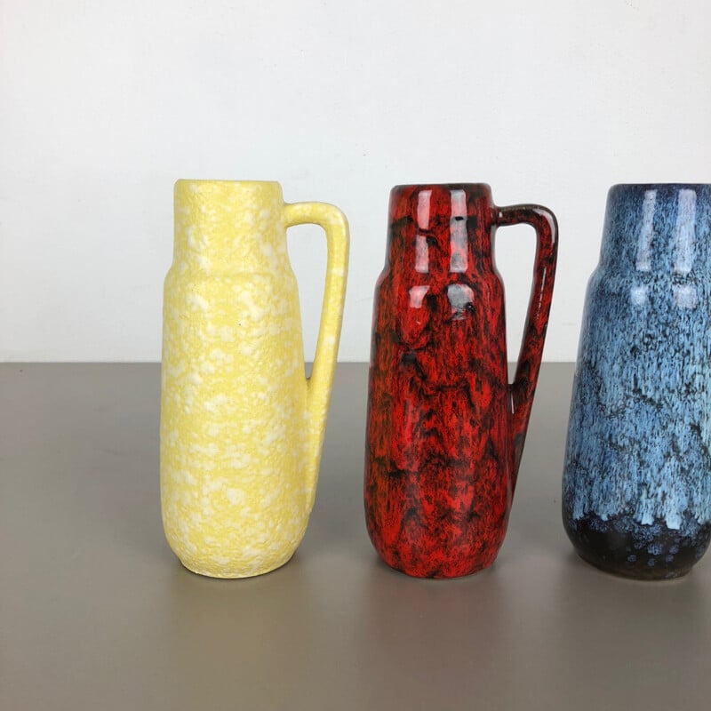 Conjunto de 4 vasos de barro de lava gorda "275-20" de Scheurich, Alemanha, 1970