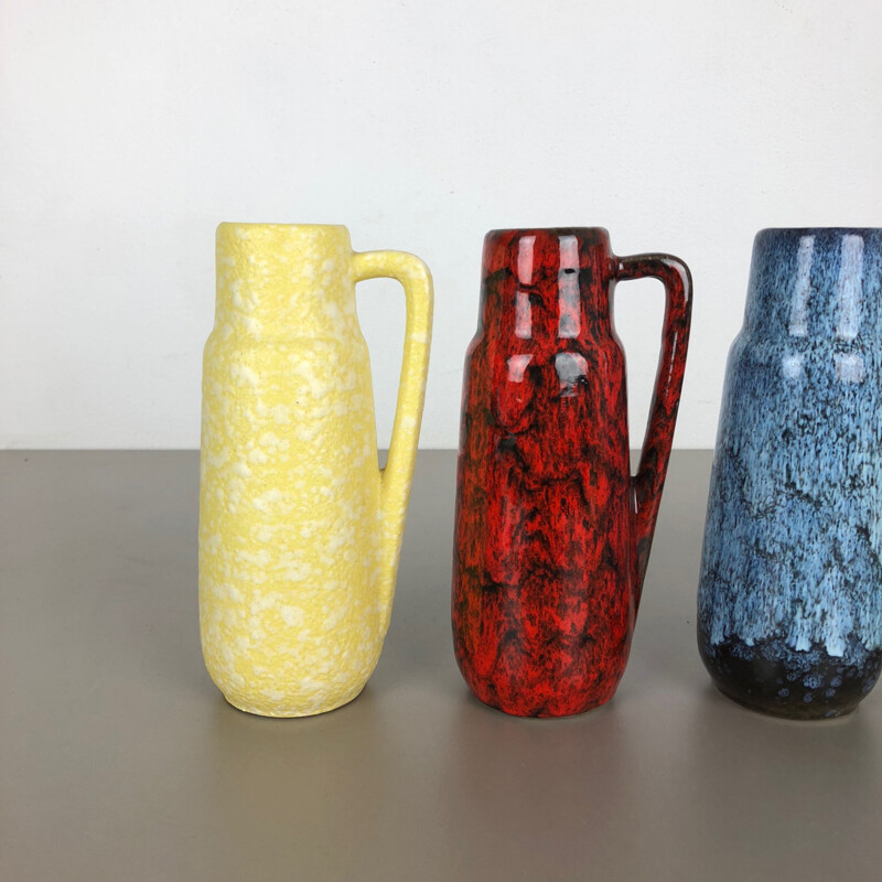 Set of 4 Vintage Pottery Fat Lava Vases "275-20" by Scheurich, Germany, 1970s