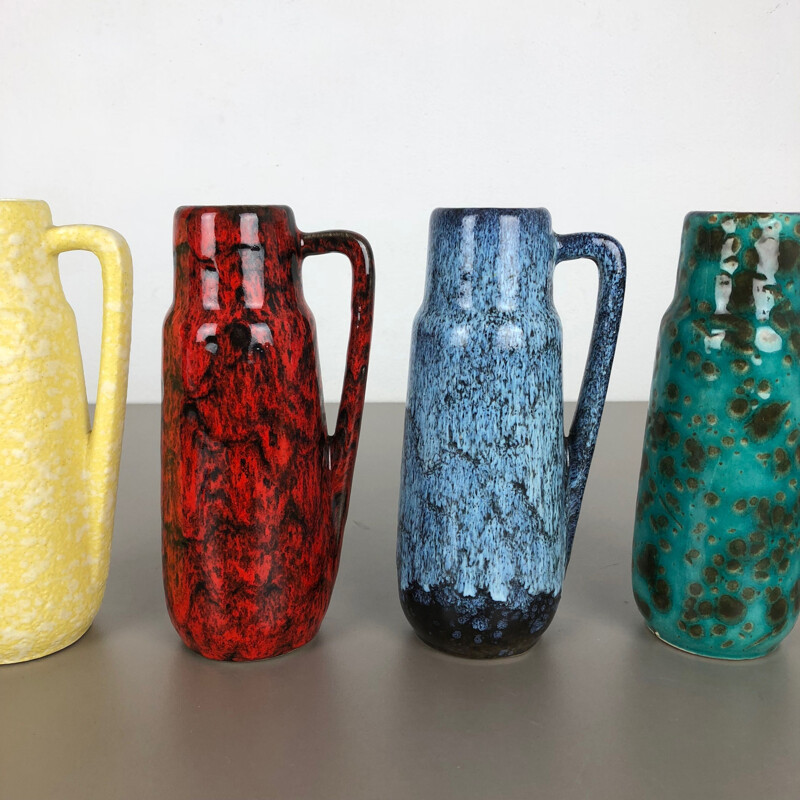 Ensemble de 4 vases en poterie de lave grasse "275-20" de Scheurich, Allemagne, 1970