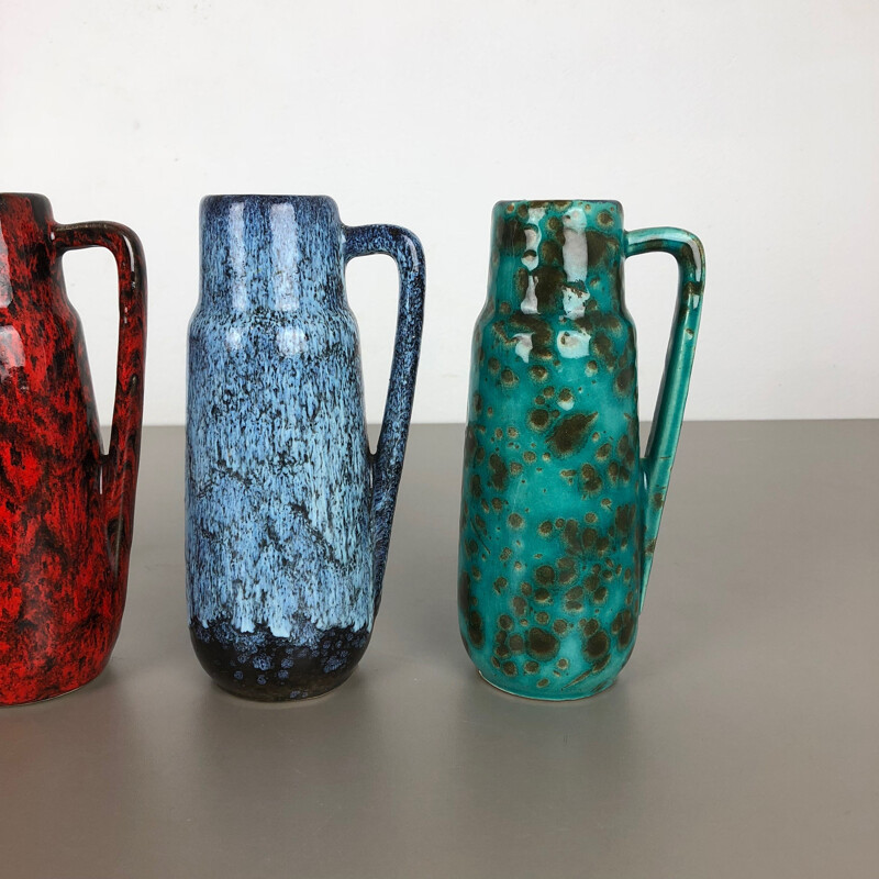 Ensemble de 4 vases en poterie de lave grasse "275-20" de Scheurich, Allemagne, 1970