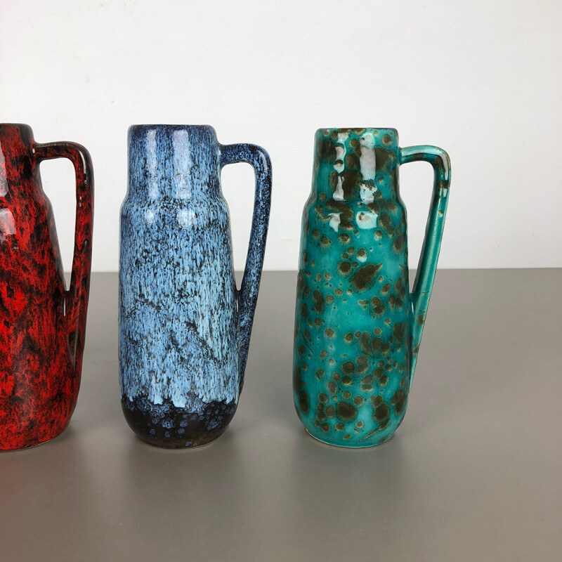 Set of 4 Vintage Pottery Fat Lava Vases "275-20" by Scheurich, Germany, 1970s