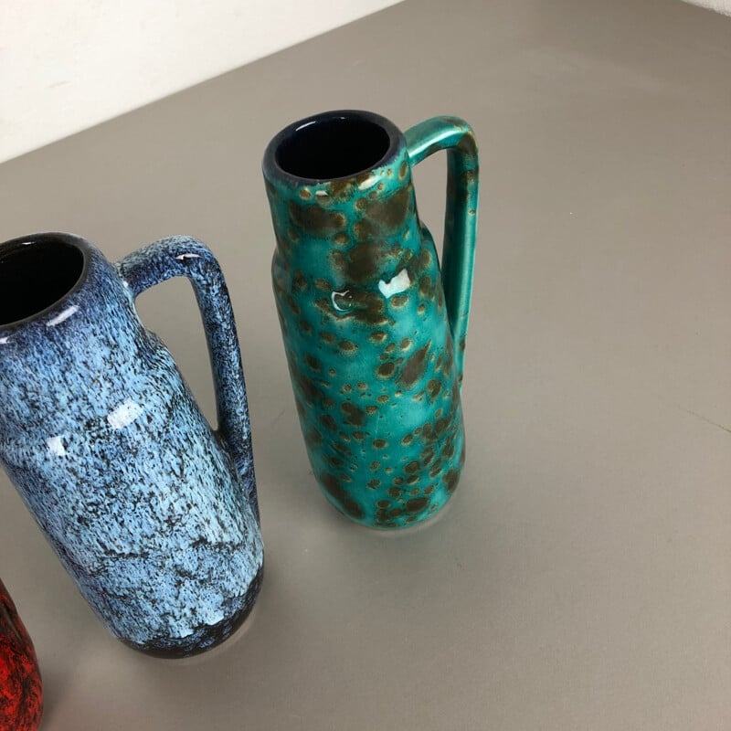 Set of 4 Vintage Pottery Fat Lava Vases "275-20" by Scheurich, Germany, 1970s