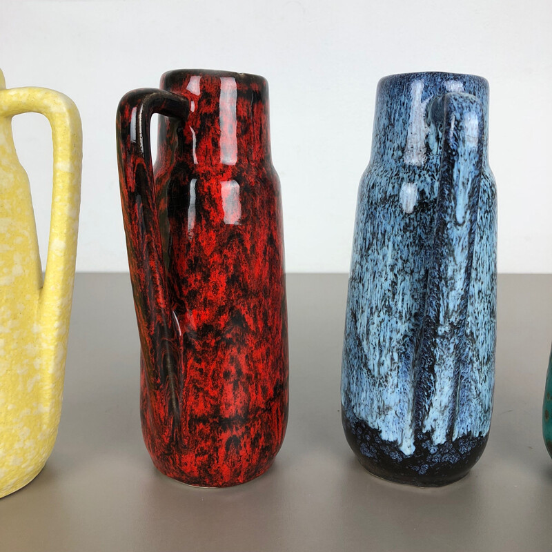 Set of 4 Vintage Pottery Fat Lava Vases "275-20" by Scheurich, Germany, 1970s