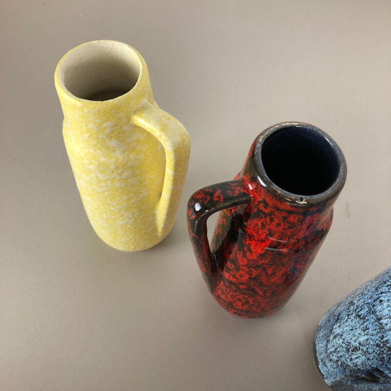 Set of 4 Vintage Pottery Fat Lava Vases "275-20" by Scheurich, Germany, 1970s