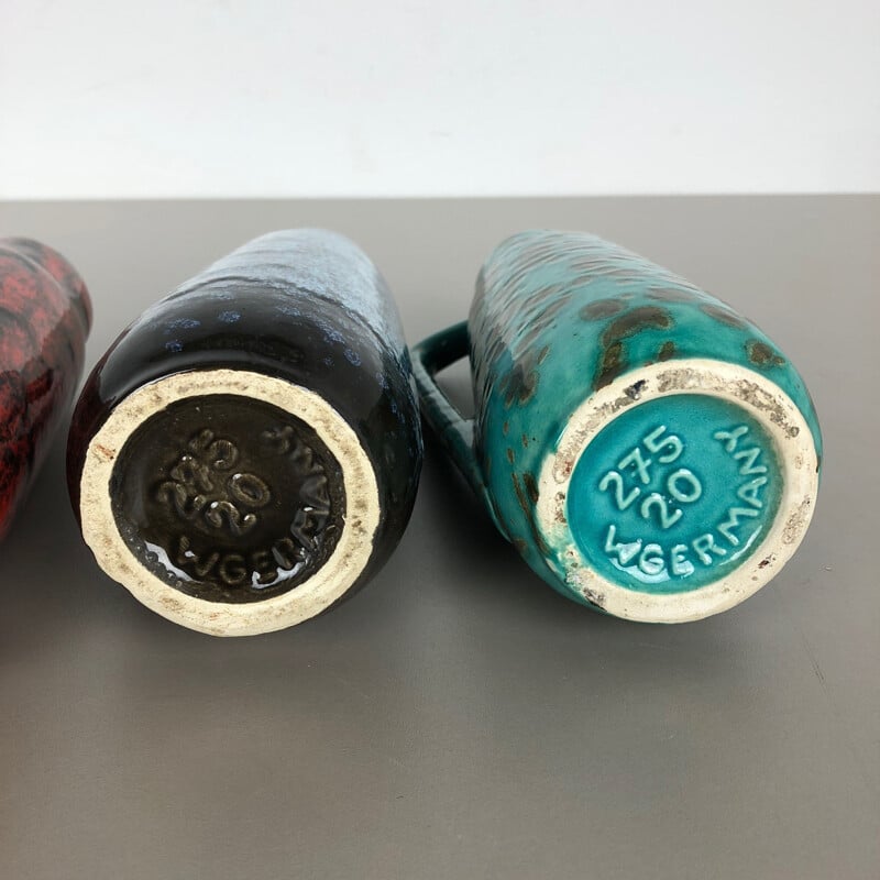 Conjunto de 4 vasos de barro de lava gorda "275-20" de Scheurich, Alemanha, 1970