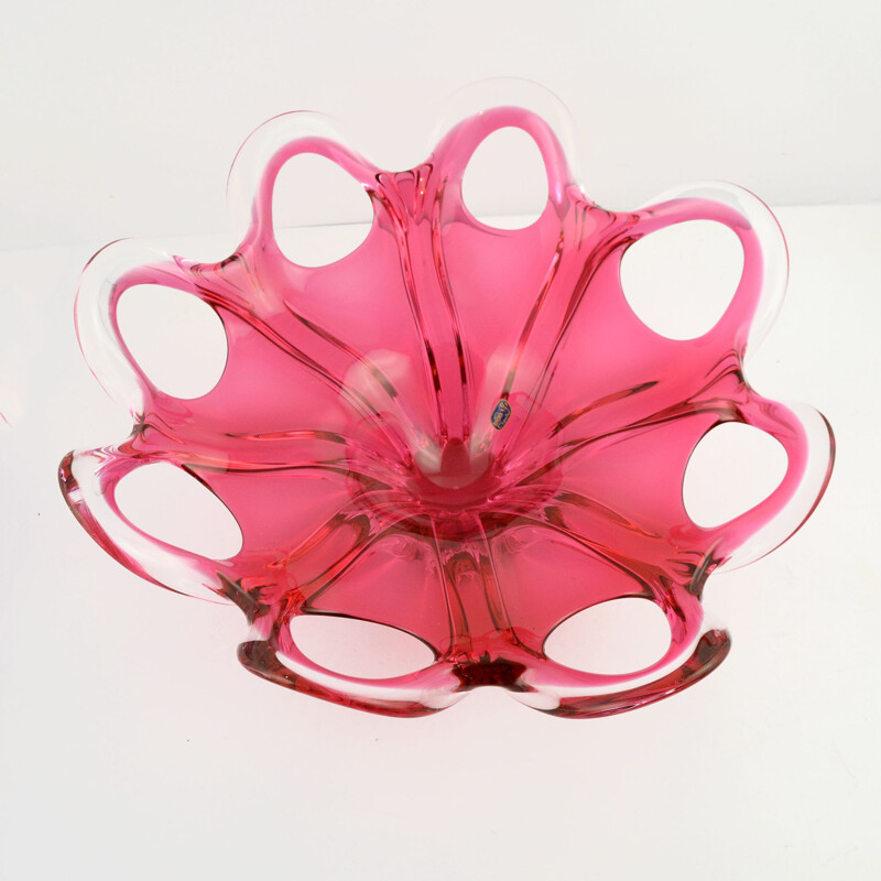 Large glass platter designed by J. Hospodka Chribska Sklarna, Czechoslovakia of the 1970s