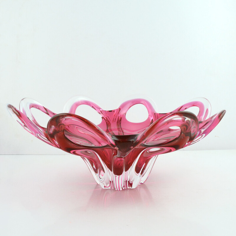 Large glass platter designed by J. Hospodka Chribska Sklarna, Czechoslovakia of the 1970s